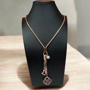 Fifth Avenue Collection Rose Gold Tone Necklace Heart & Key Pendants Rhinestones